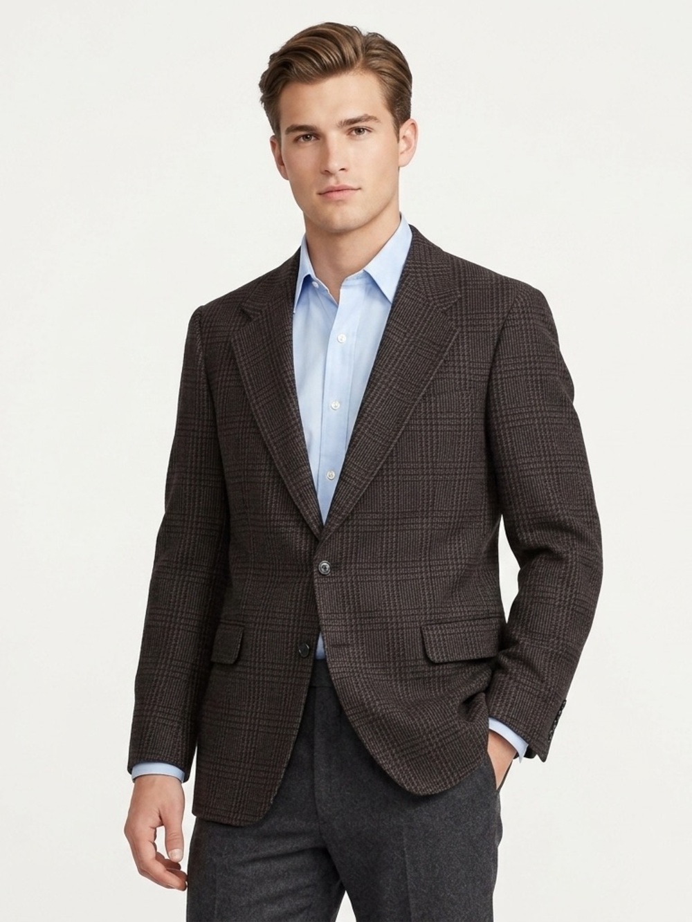 Aquascutum Regent 100 Vintage 2-Button Plaid Wool Sport Coat Brown 42R